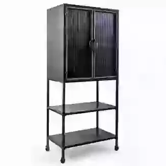 Tall Antique Black and Gold Cabinet with Shelves